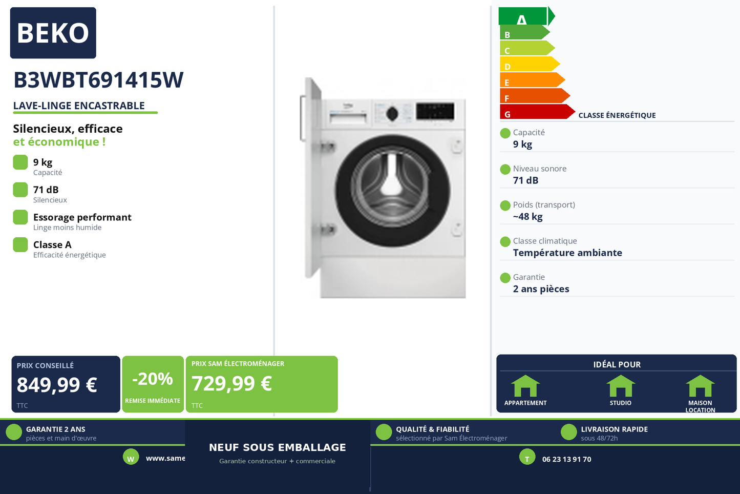 Vignette Lave-Linge Encastrable Beko B3WBT691415W