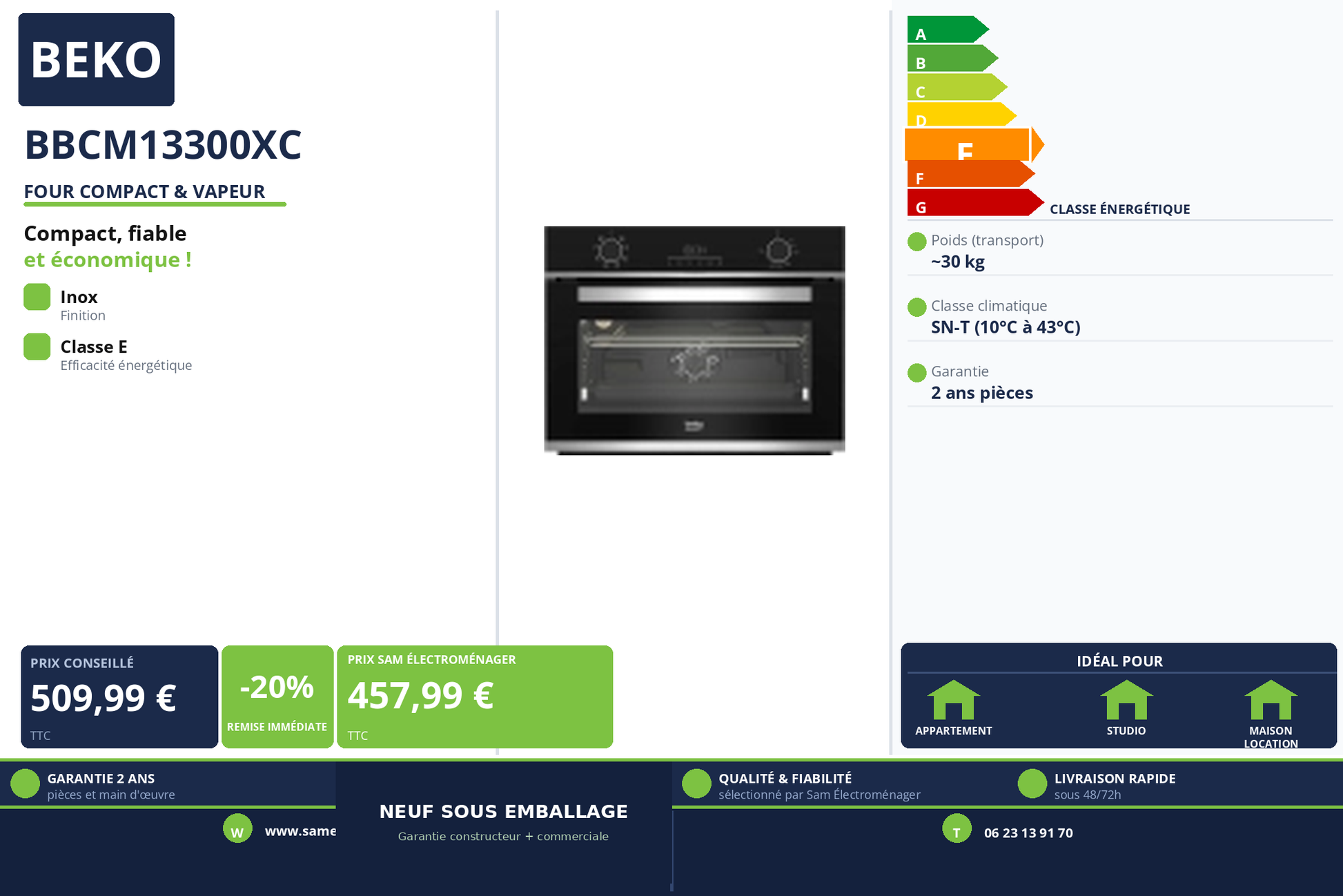 Vignette Four Compact & Vapeur Beko BBCM13300XC
