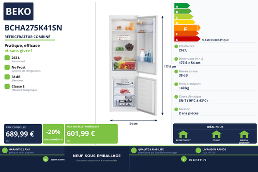 Vignette Réfrigérateur Combiné Beko BCHA275K41SN