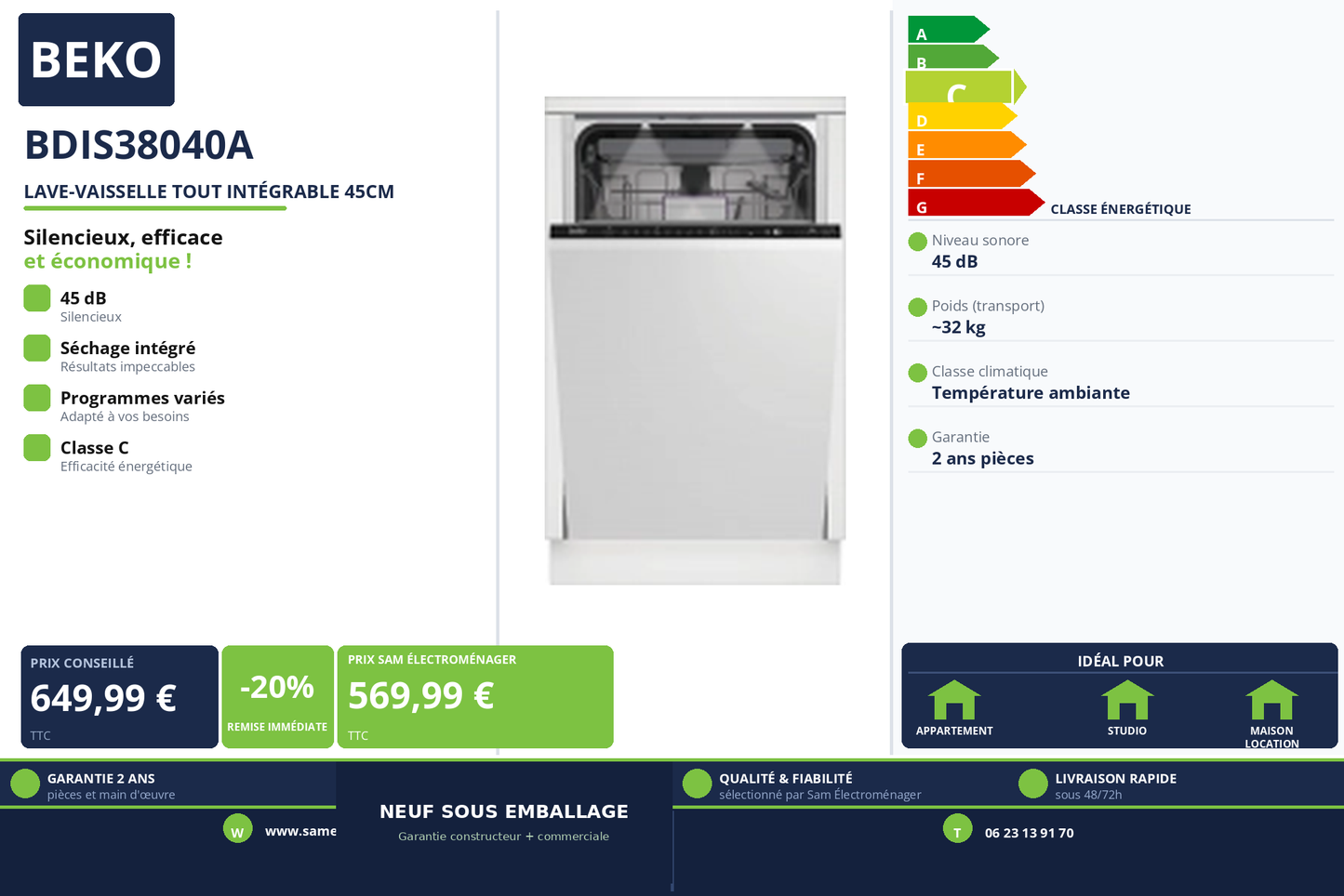 Vignette Lave-Vaisselle Tout Intégrable 45Cm Beko BDIS38040A