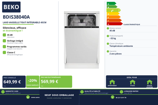 Vignette Lave-Vaisselle Tout Intégrable 45Cm Beko BDIS38040A