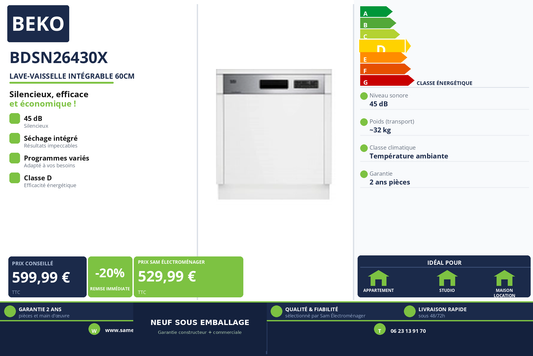 Vignette Lave-Vaisselle Intégrable 60Cm Beko BDSN26430X