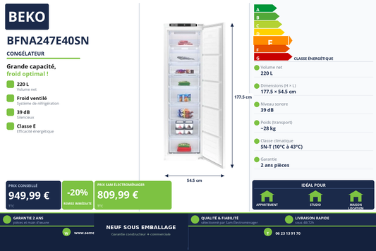 Vignette Congélateur Beko BFNA247E40SN