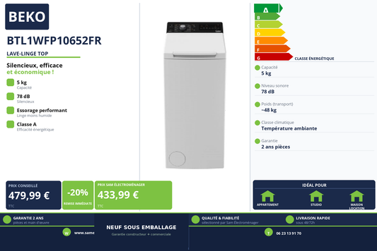 Vignette Lave-Linge Top Beko BTL1WFP10652FR
