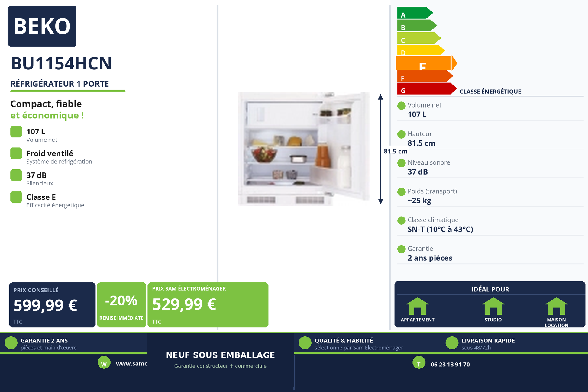 Vignette Réfrigérateur 1 Porte Beko BU1154HCN