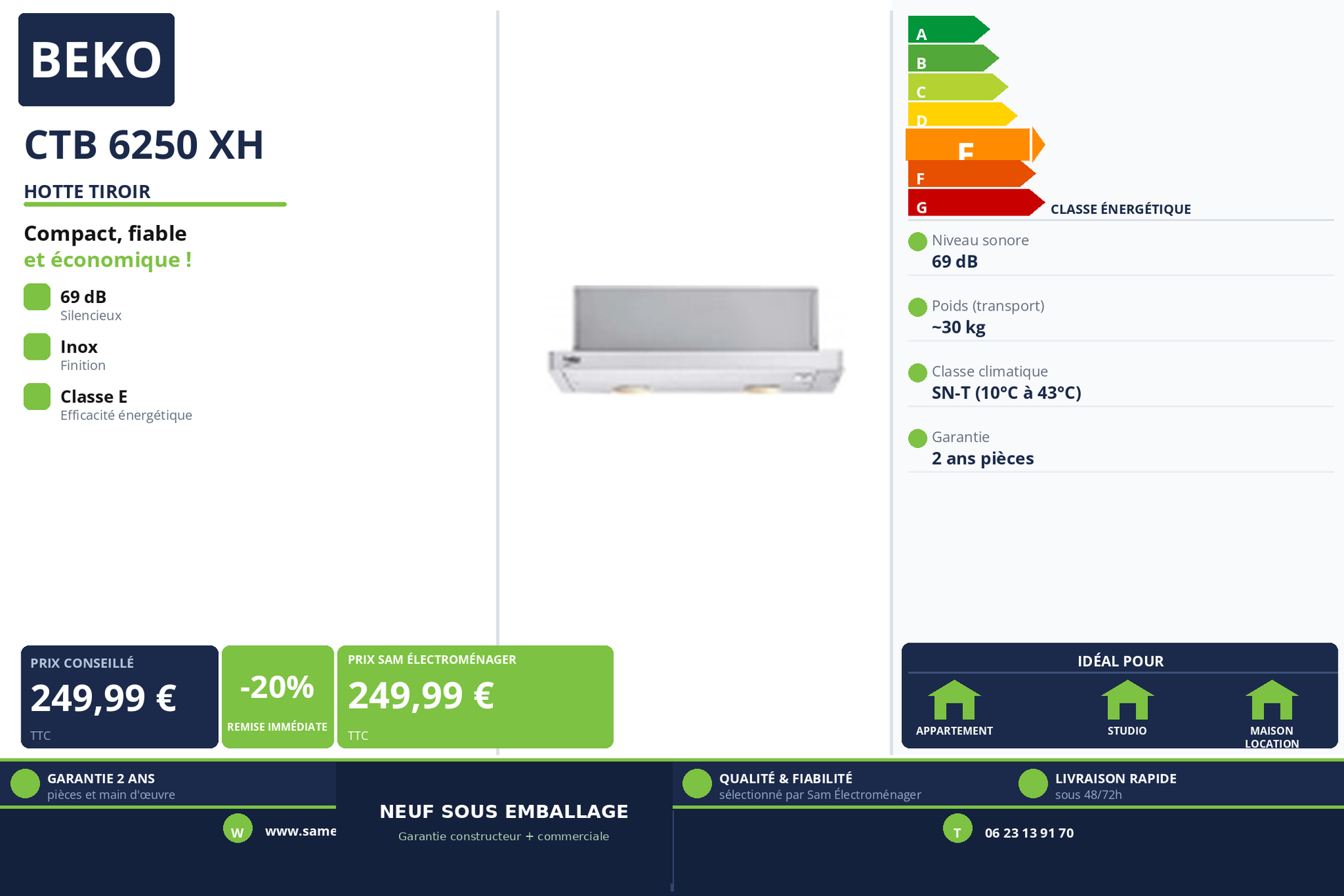 Vignette Hotte Tiroir Beko CTB 6250 XH