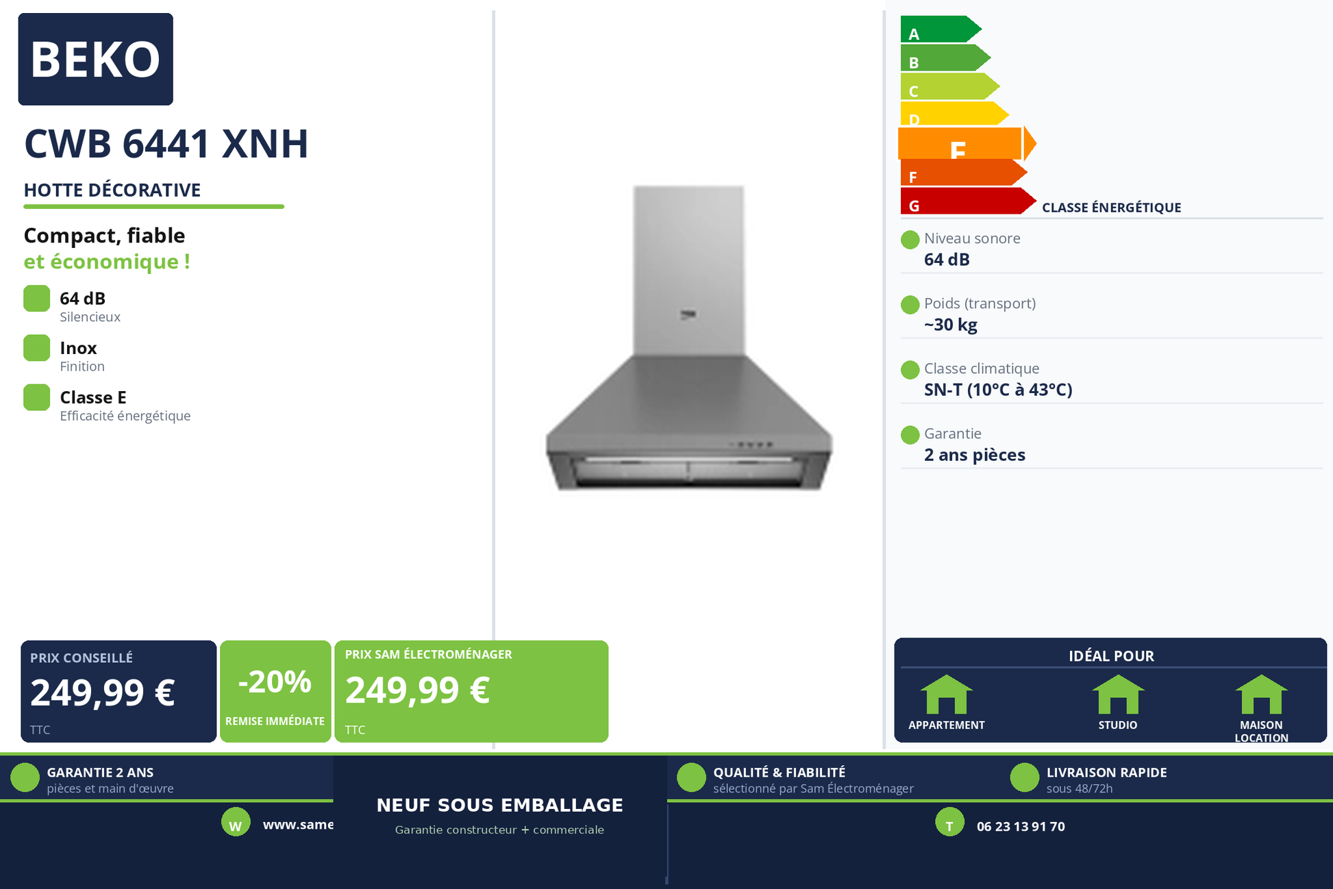 Vignette Hotte Décorative Beko CWB 6441 XNH