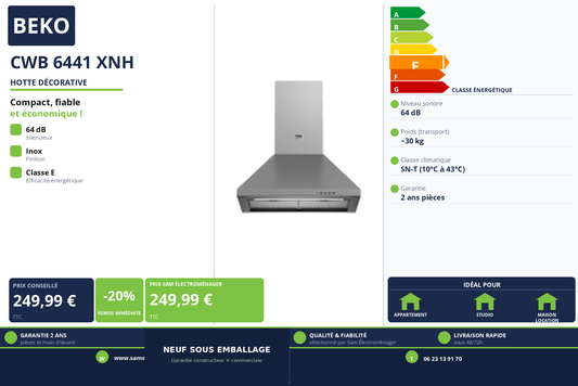 Vignette Hotte Décorative Beko CWB 6441 XNH