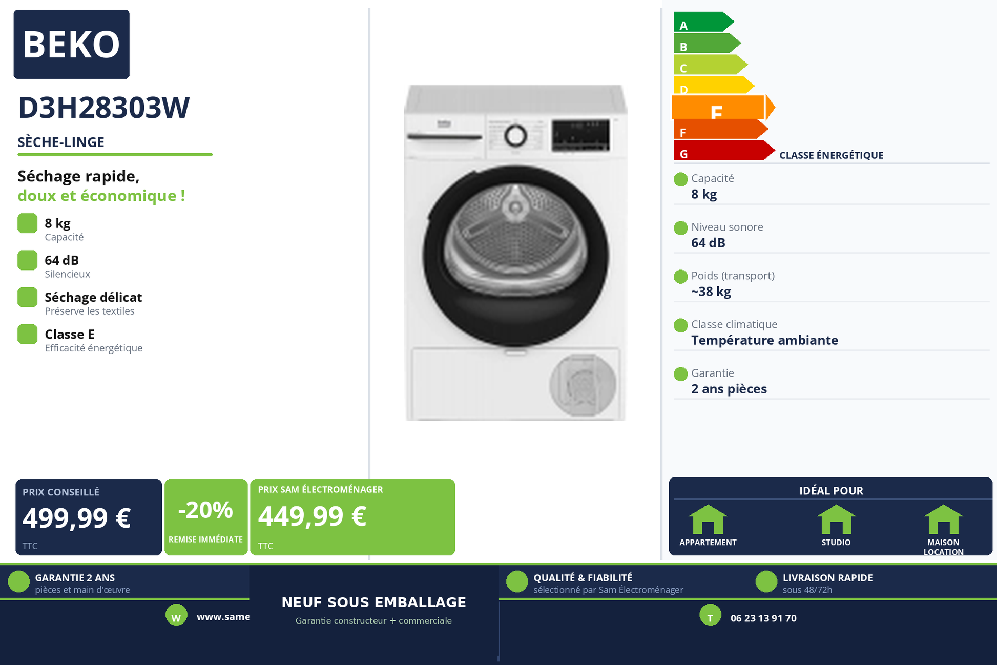 Vignette Sèche-Linge Beko D3H28303W