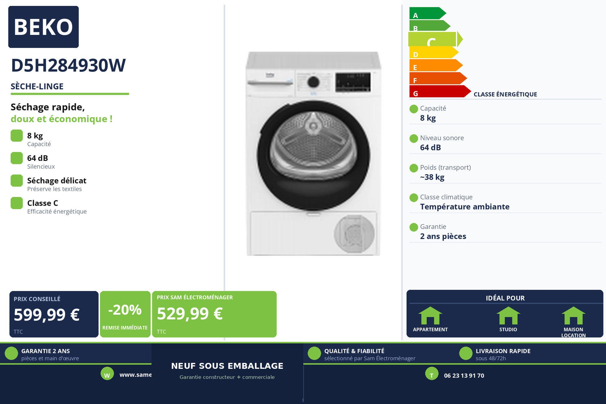 Vignette Sèche-Linge Beko D5H284930W