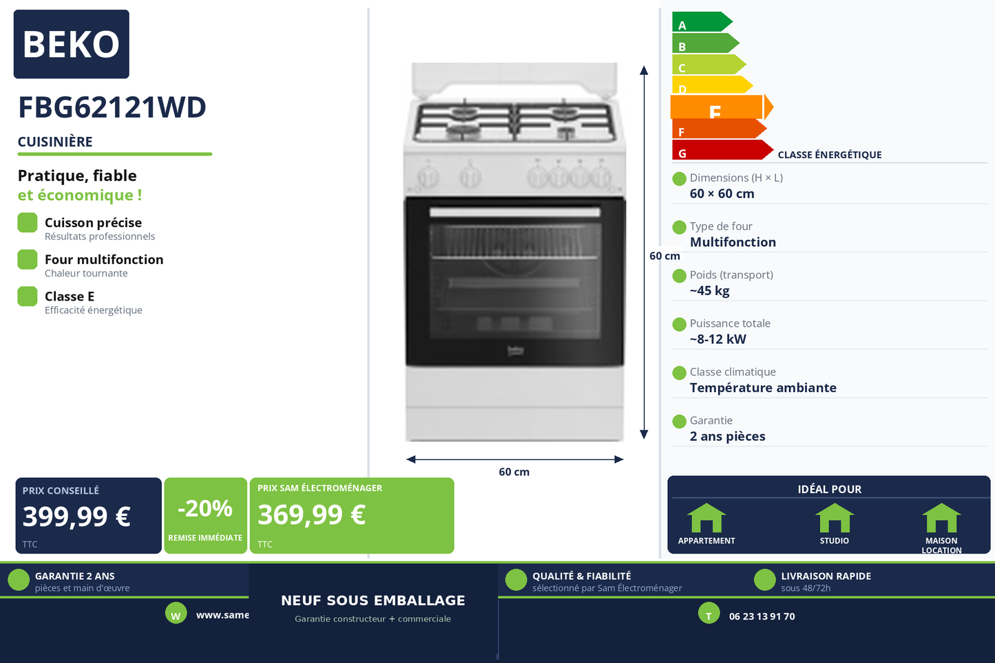 Vignette Cuisinière Beko FBG62121WD