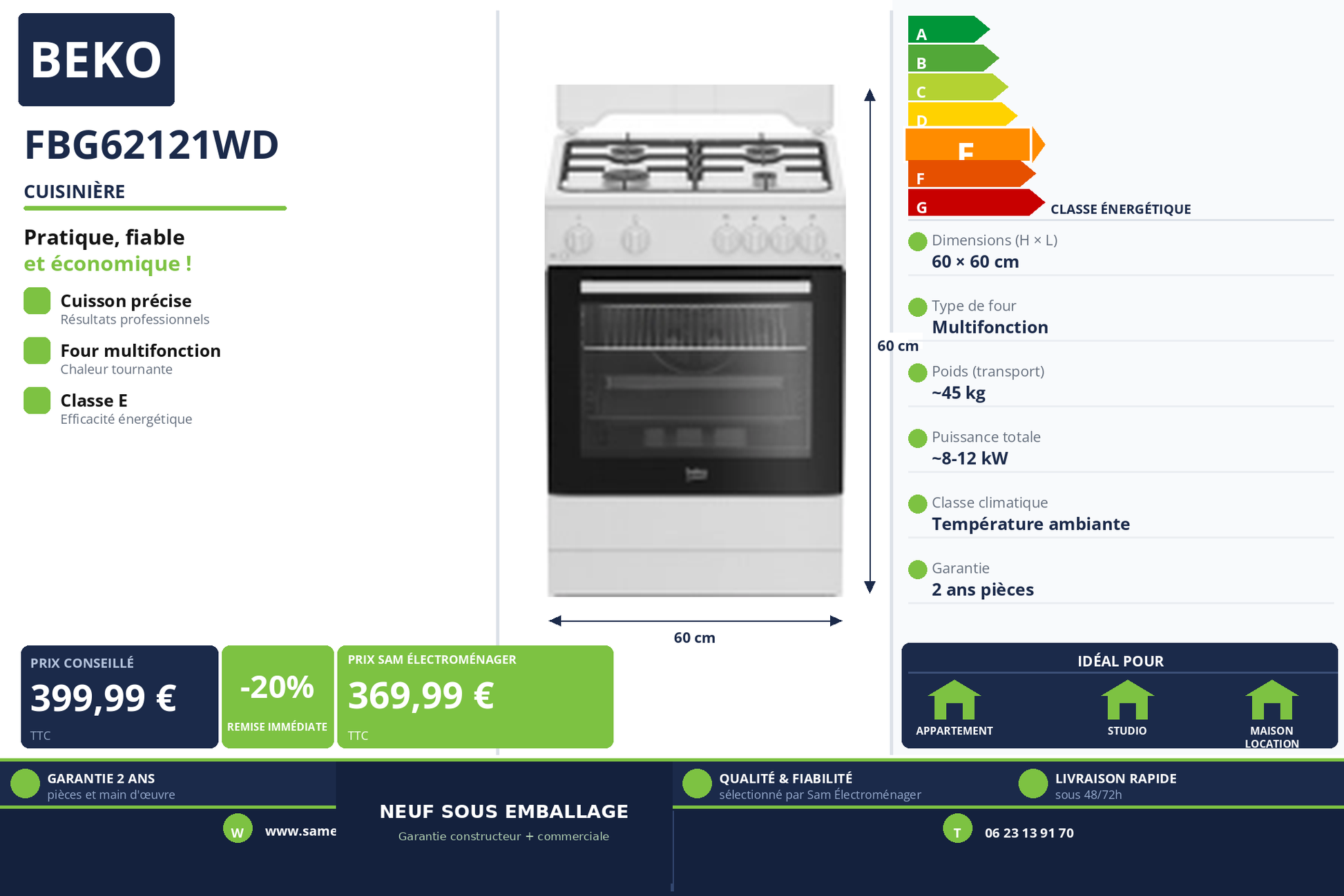 Vignette Cuisinière Beko FBG62121WD
