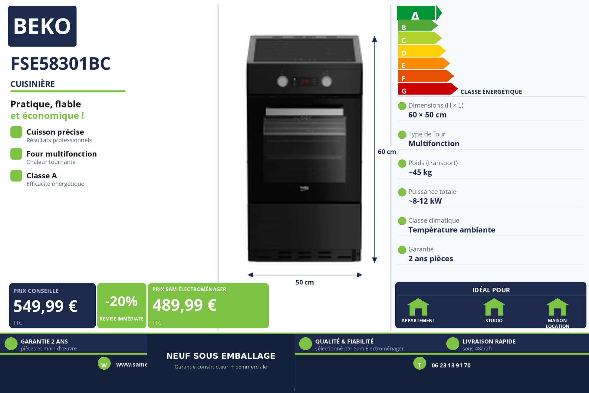 Vignette Cuisinière Beko FSE58301BC