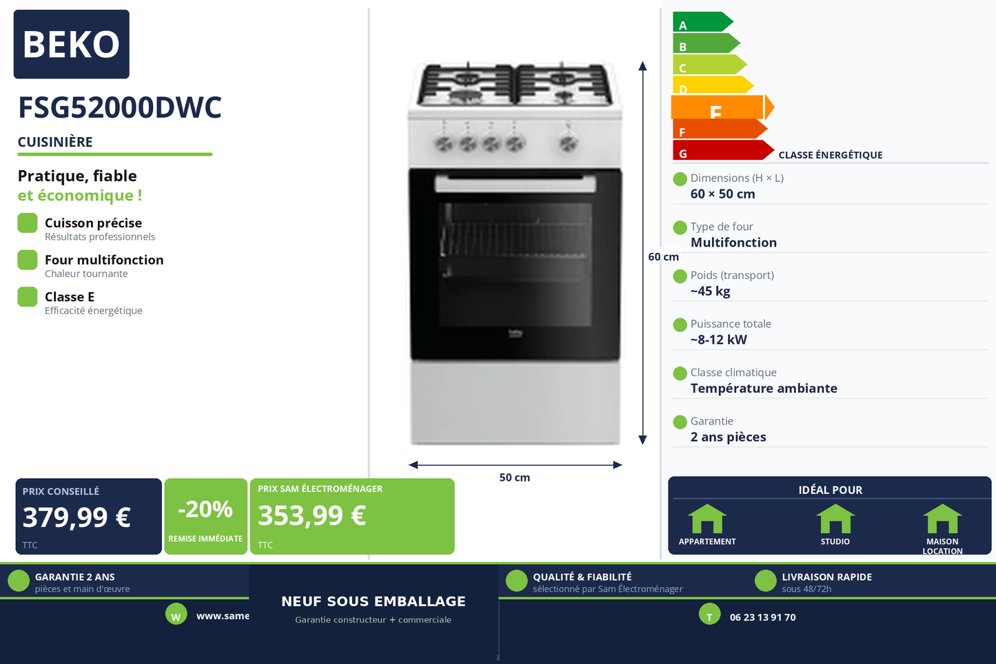 Vignette Cuisinière Beko FSG52000DWC