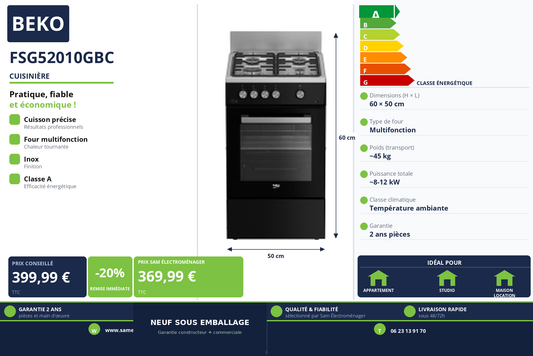 Vignette Cuisinière Beko FSG52010GBC