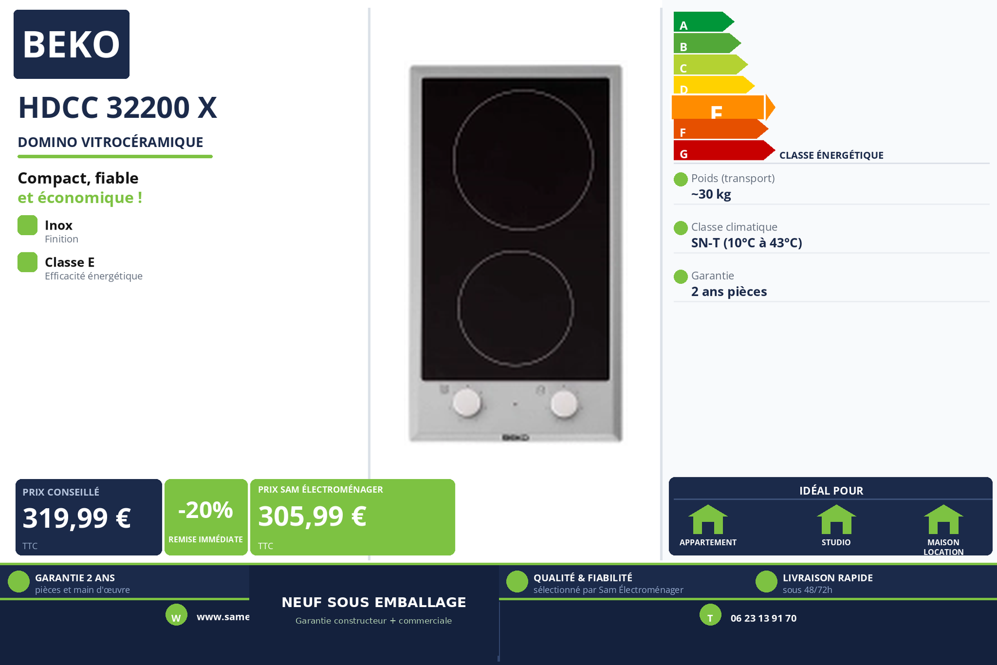 Vignette Domino Vitrocéramique Beko HDCC 32200 X