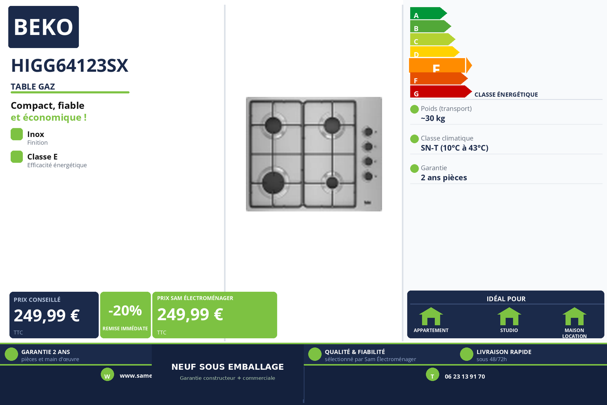 Vignette Table Gaz Beko HIGG64123SX