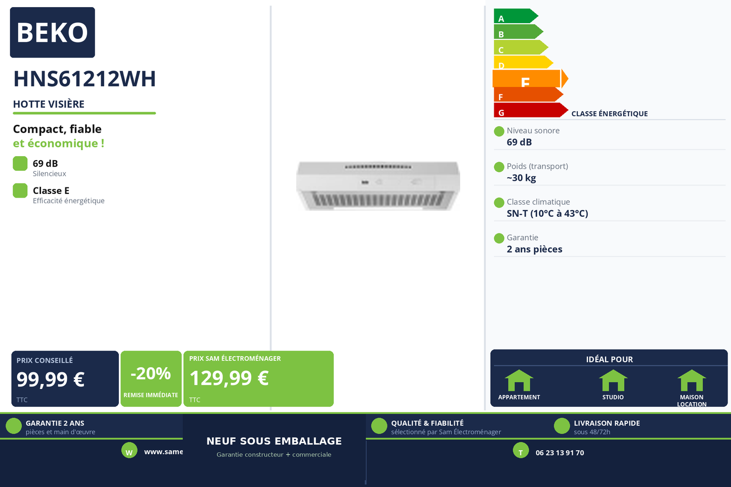 Vignette Hotte Visière Beko HNS61212WH