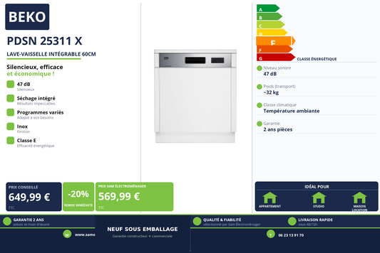 Vignette Lave-Vaisselle Intégrable 60Cm Beko PDSN 25311 X