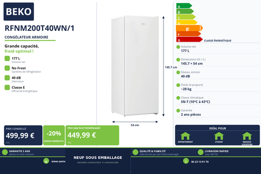 Vignette Congélateur Armoire Beko RFNM200T40WN/1