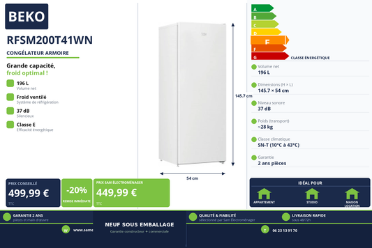 Vignette Congélateur Armoire Beko RFSM200T41WN