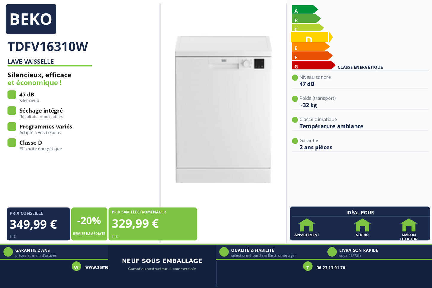 Vignette Lave-Vaisselle Beko TDFV16310W
