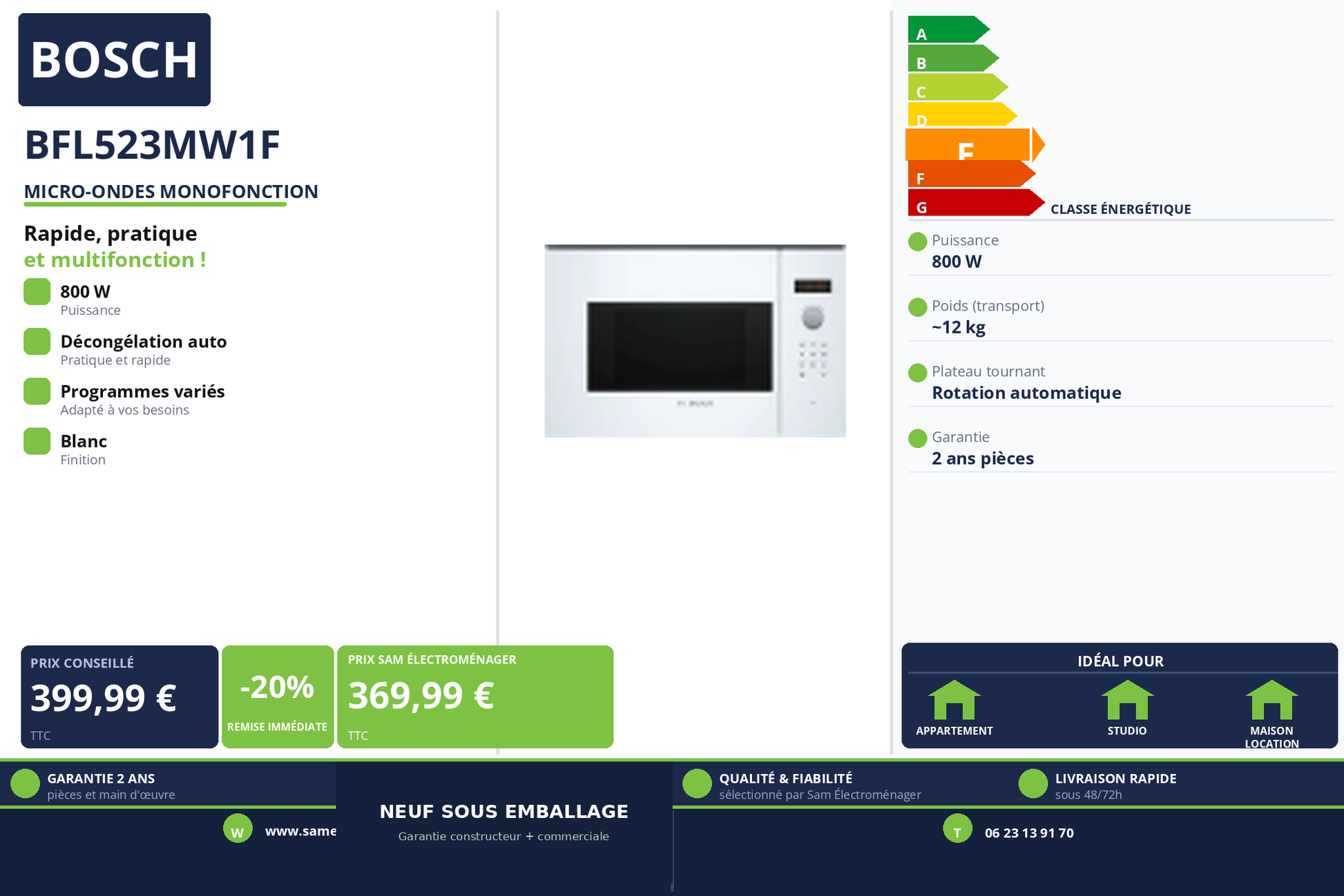 Vignette Micro-Ondes Monofonction Bosch BFL523MW1F