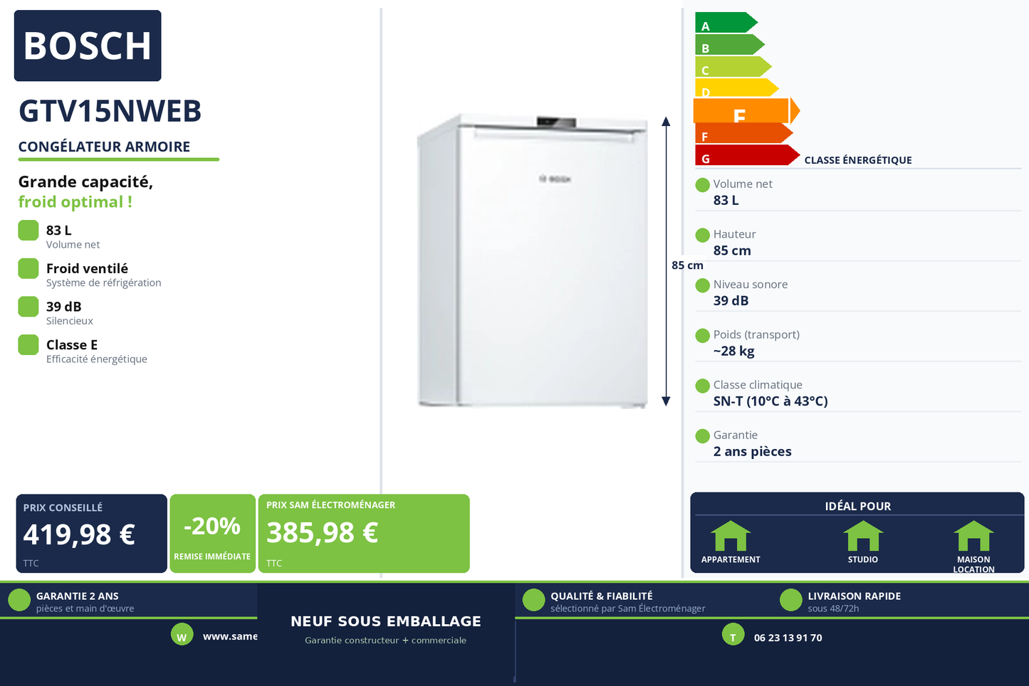 Vignette Congélateur Armoire Bosch GTV15NWEB
