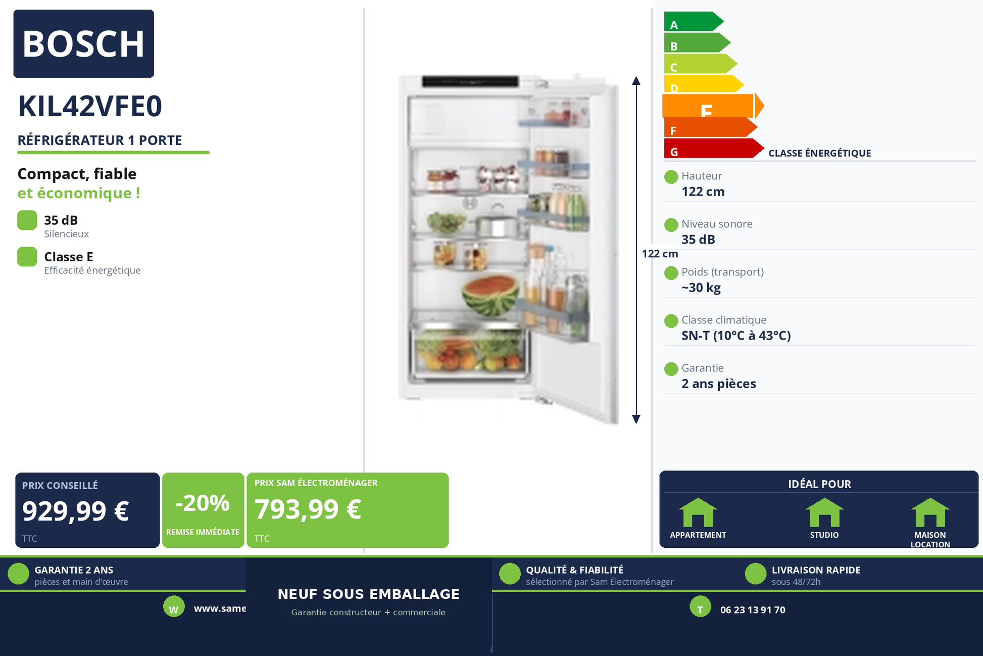 Vignette Réfrigérateur 1 Porte Bosch KIL42VFE0