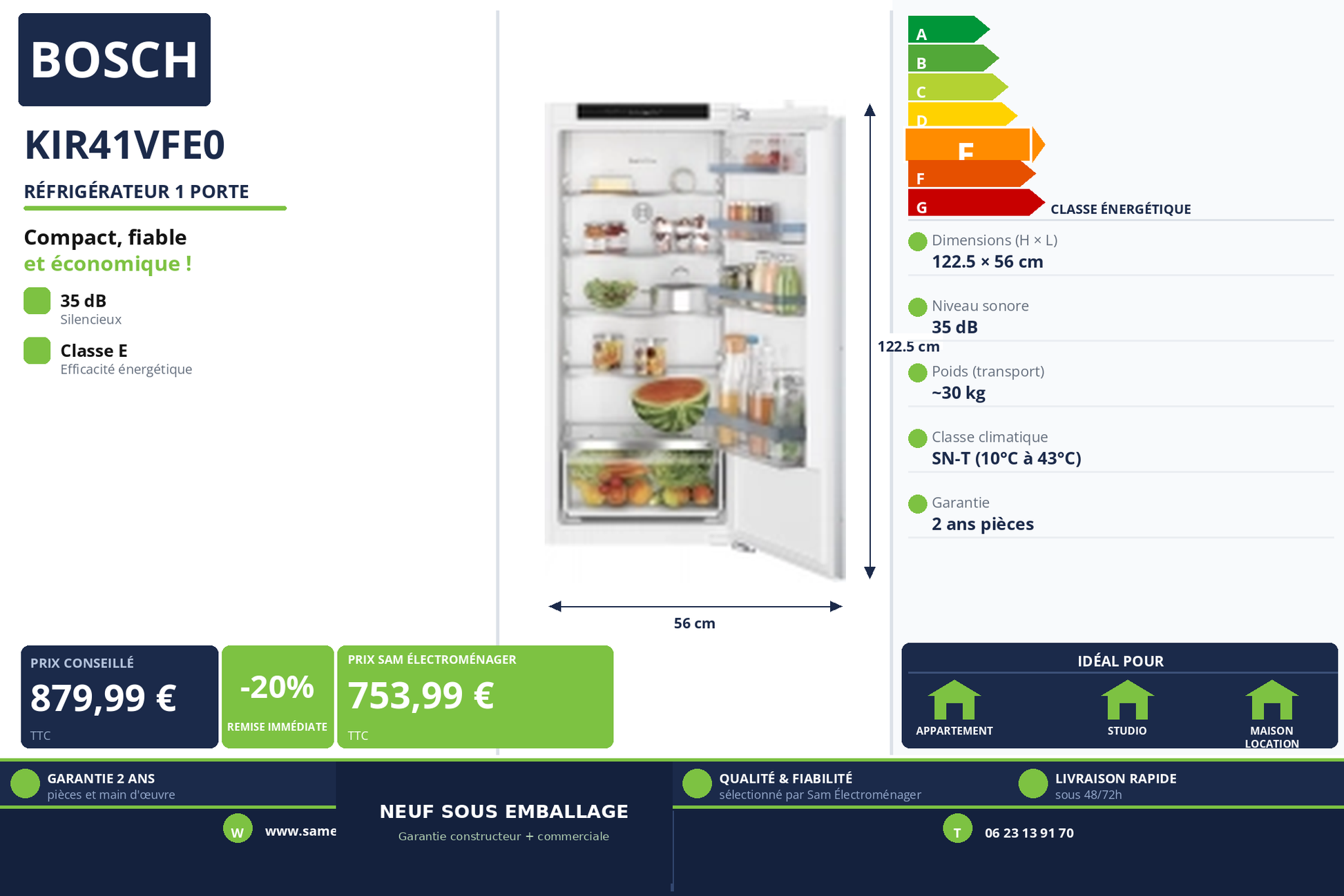 Vignette Réfrigérateur 1 Porte Bosch KIR41VFE0