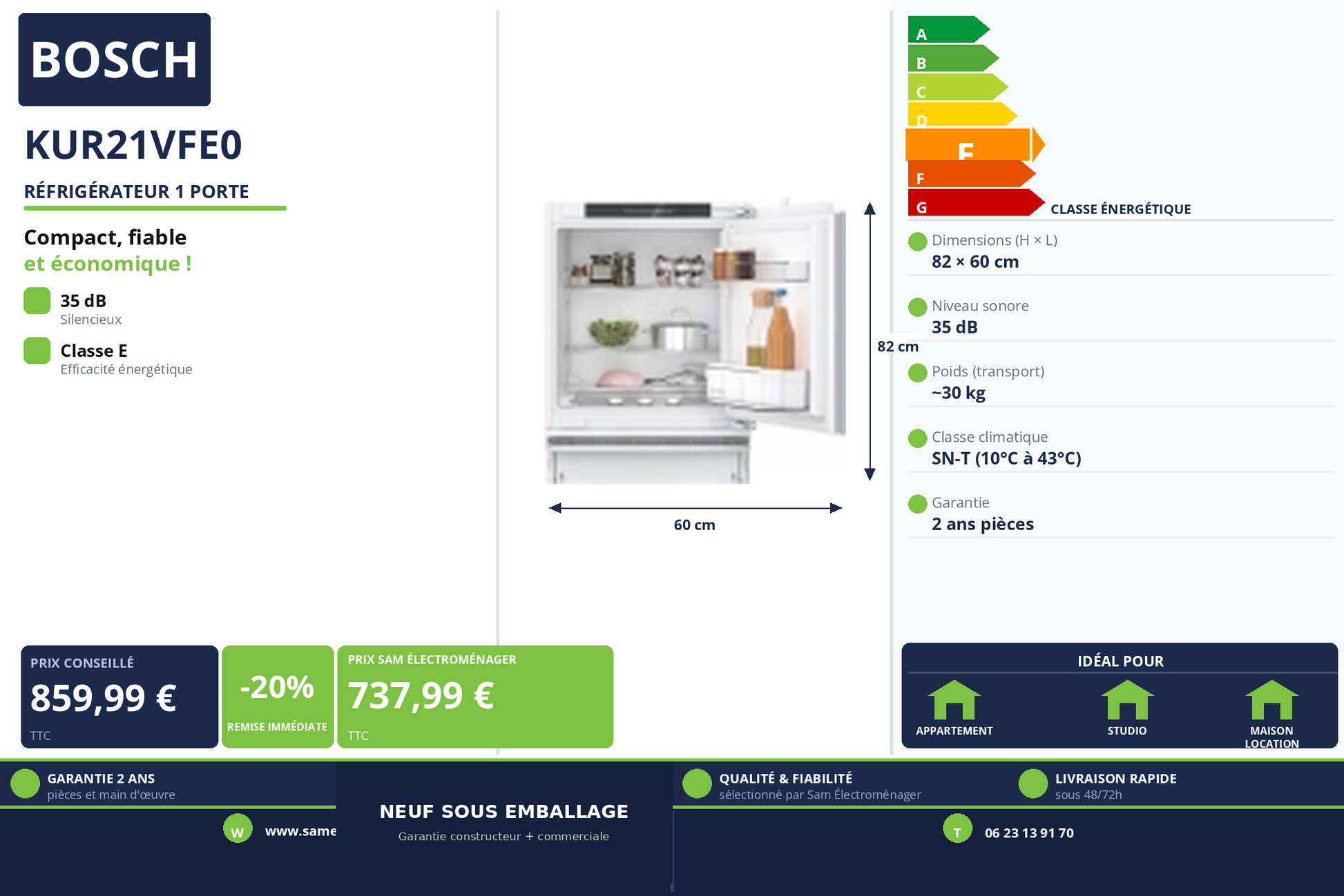 Vignette Réfrigérateur 1 Porte Bosch KUR21VFE0