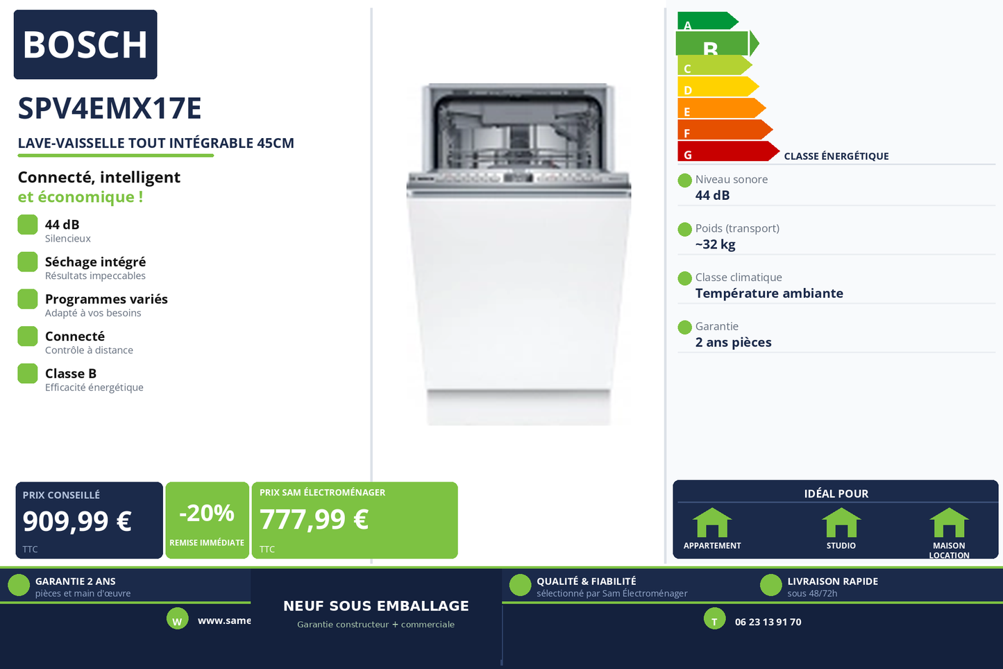 Vignette Lave-Vaisselle Tout Intégrable 45Cm Bosch SPV4EMX17E