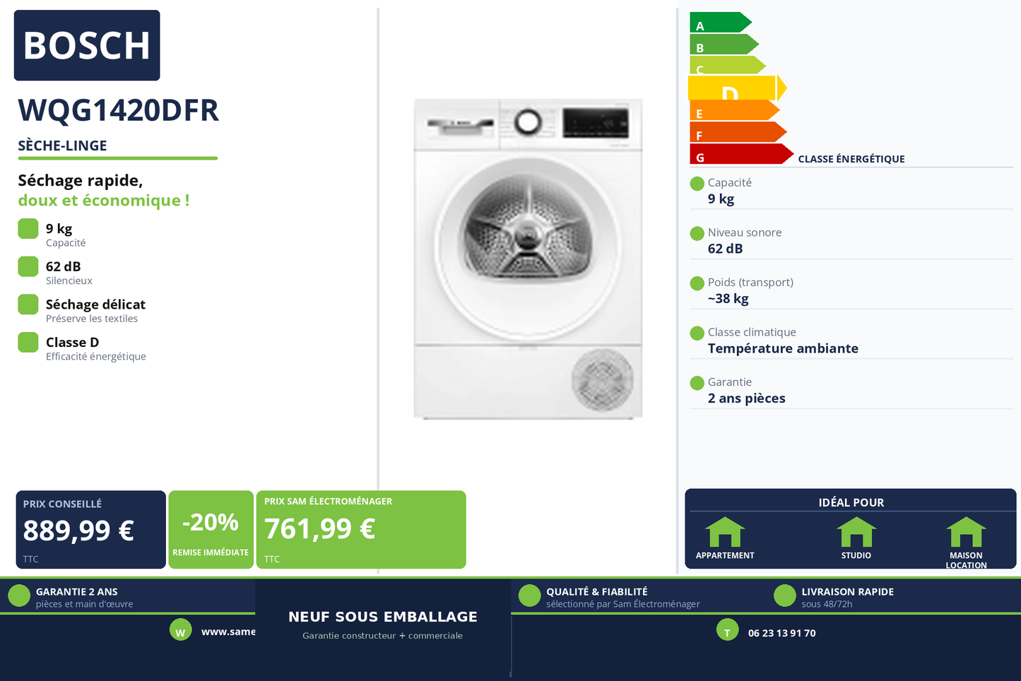 Vignette Sèche-Linge Bosch WQG1420DFR