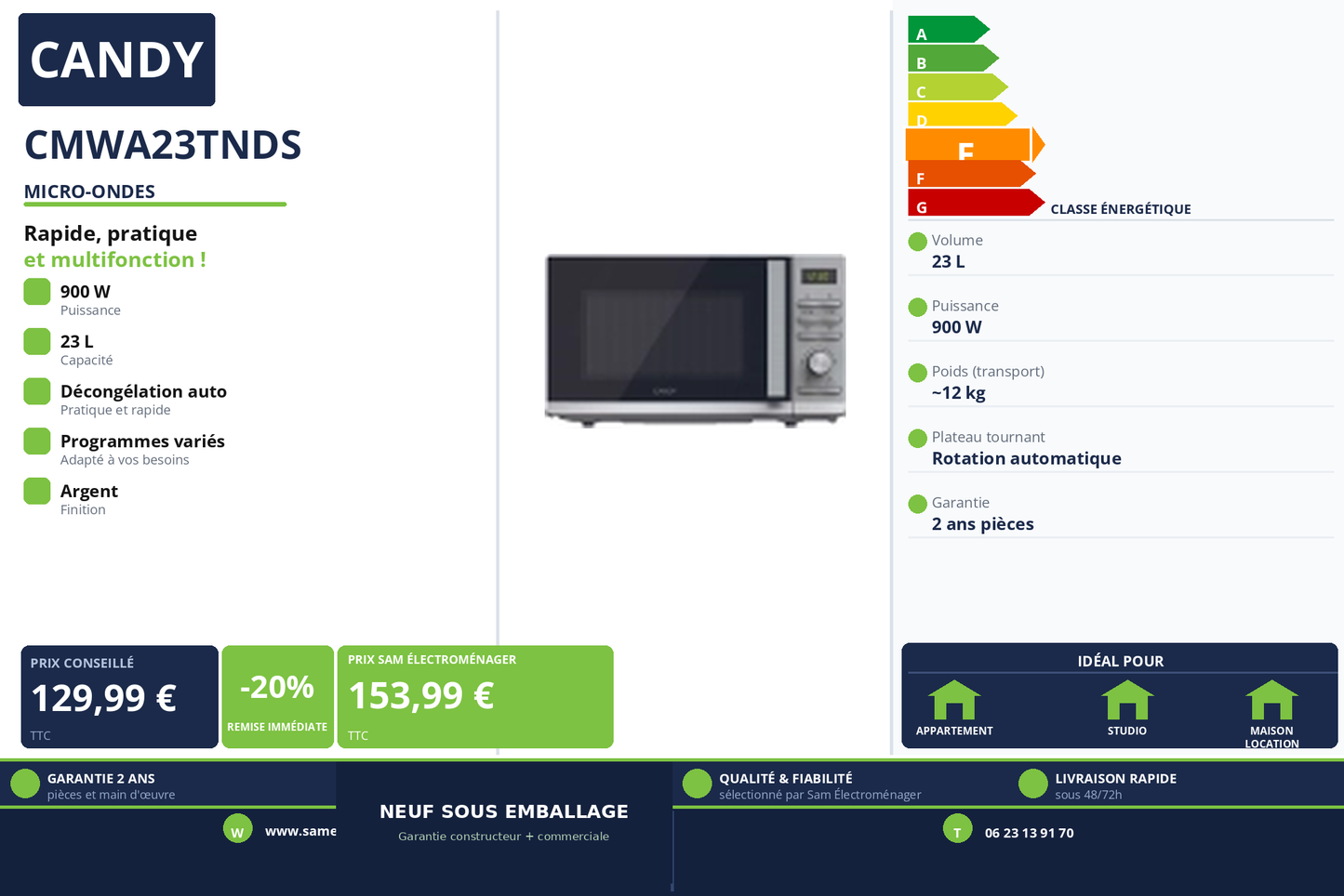 Vignette Micro-Ondes Candy CMWA23TNDS