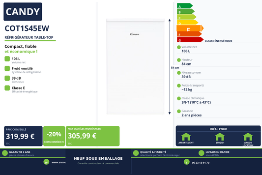 Vignette Réfrigérateur Table-Top Candy COT1S45EW