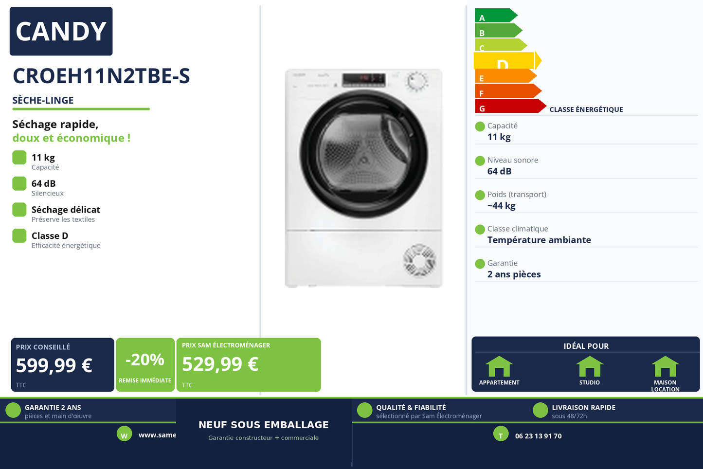 Vignette Sèche-Linge Candy CROEH11N2TBE-S