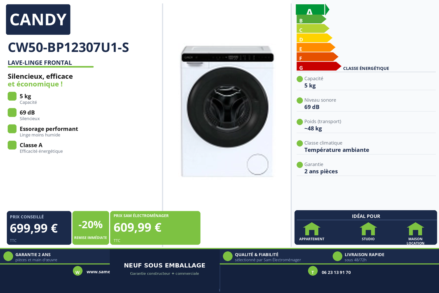 Vignette Lave-Linge Frontal Candy CW50-BP12307U1-S