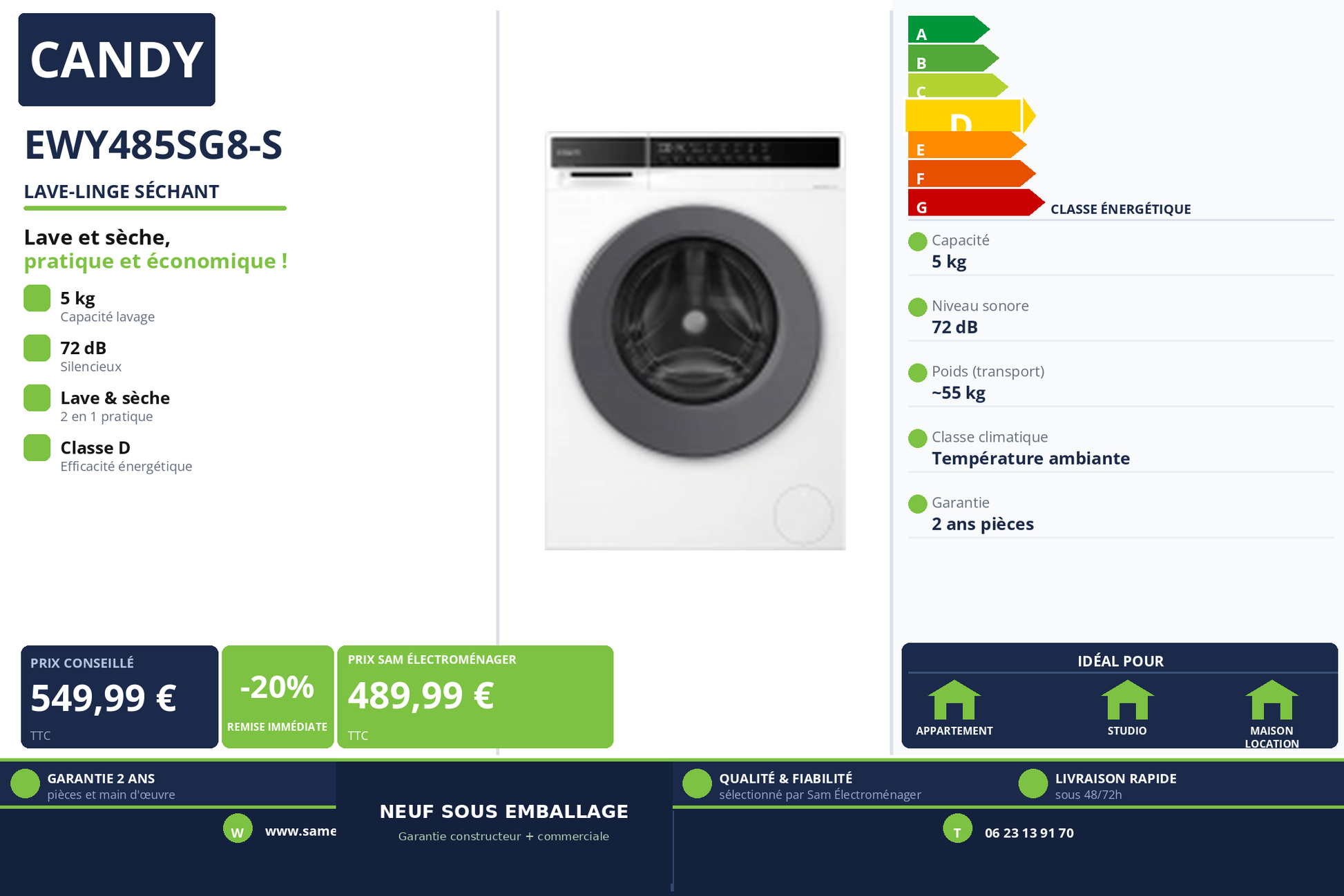 Vignette Lave-Linge Séchant Candy EWY485SG8-S