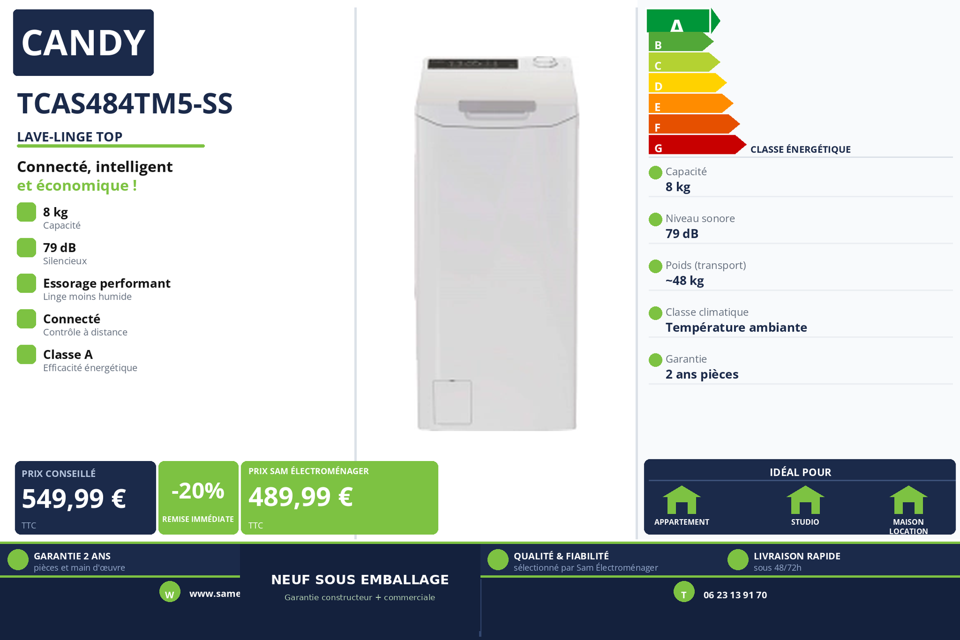 Vignette Lave-Linge Top Candy TCAS484TM5-SS