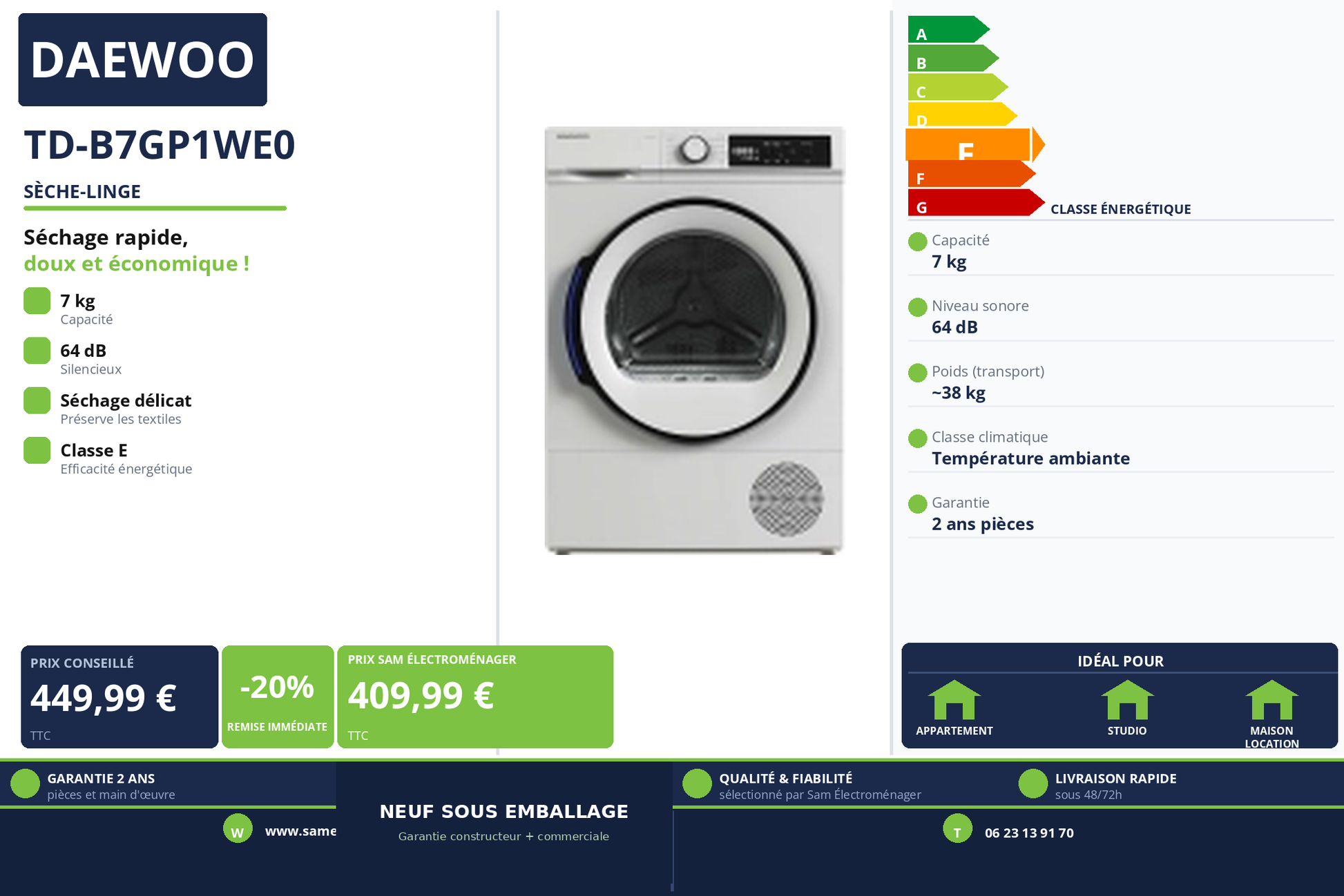 Vignette Sèche-Linge Daewoo TD-B7GP1WE0