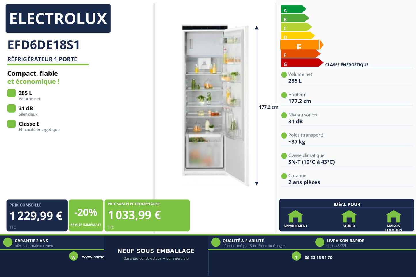 Vignette Réfrigérateur 1 Porte Electrolux EFD6DE18S1