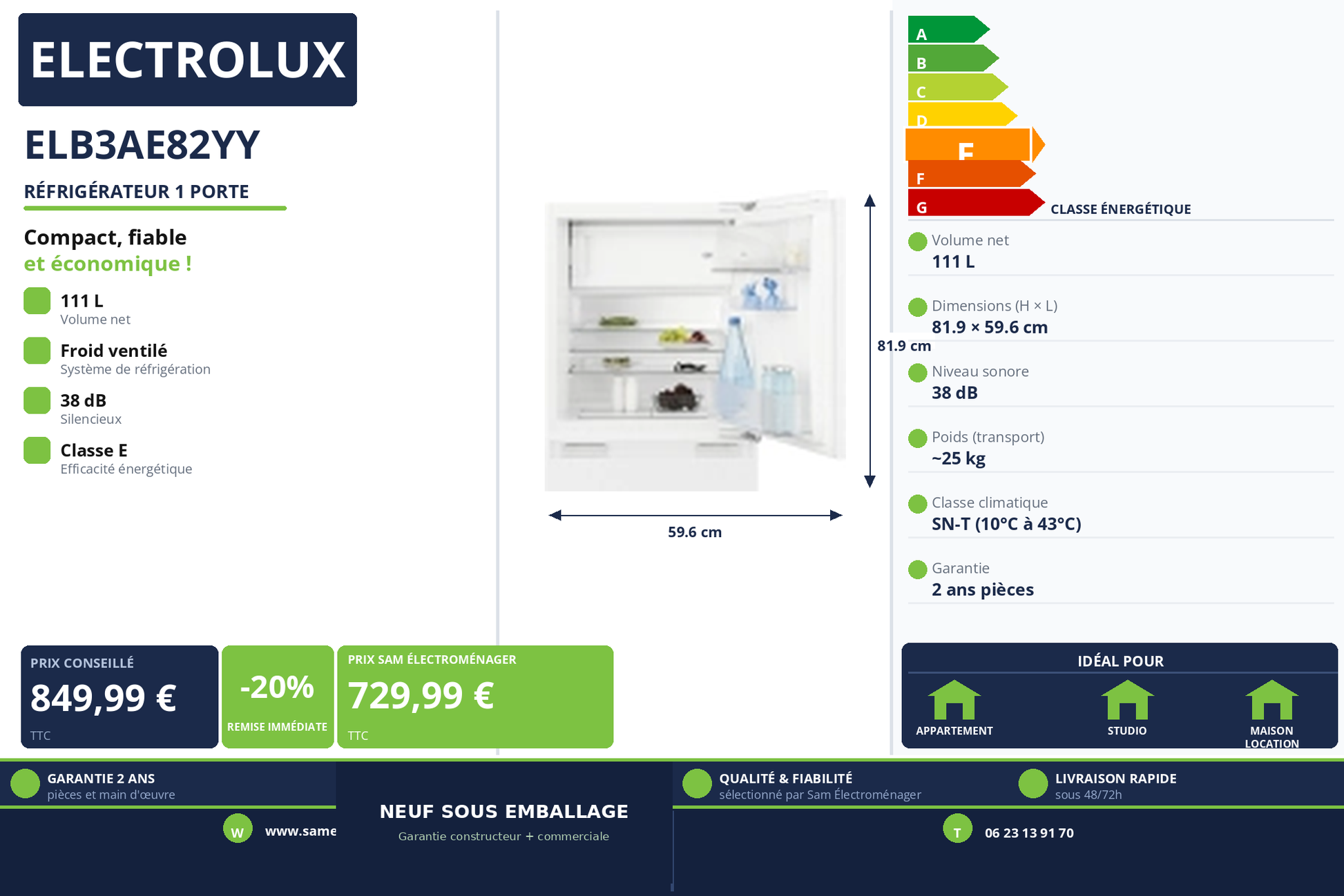 Vignette Réfrigérateur 1 Porte Electrolux ELB3AE82YY