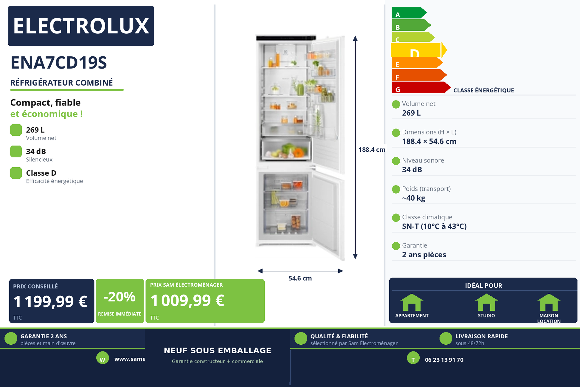 Vignette Réfrigérateur Combiné Electrolux ENA7CD19S