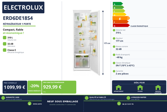 Vignette Réfrigérateur 1 Porte Electrolux ERD6DE18S4