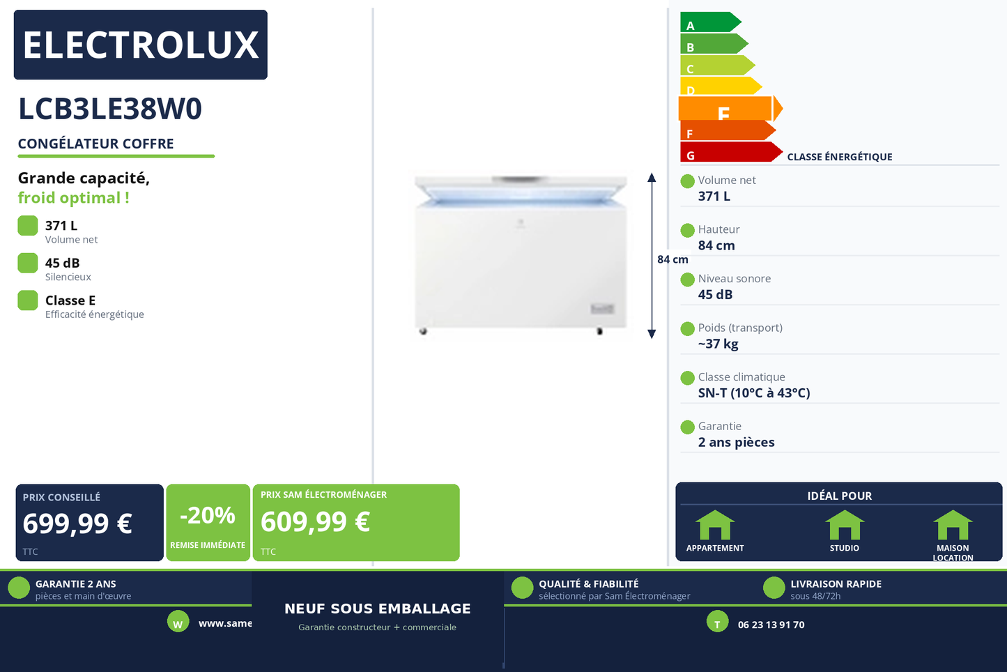 Vignette Congélateur Coffre Electrolux LCB3LE38W0