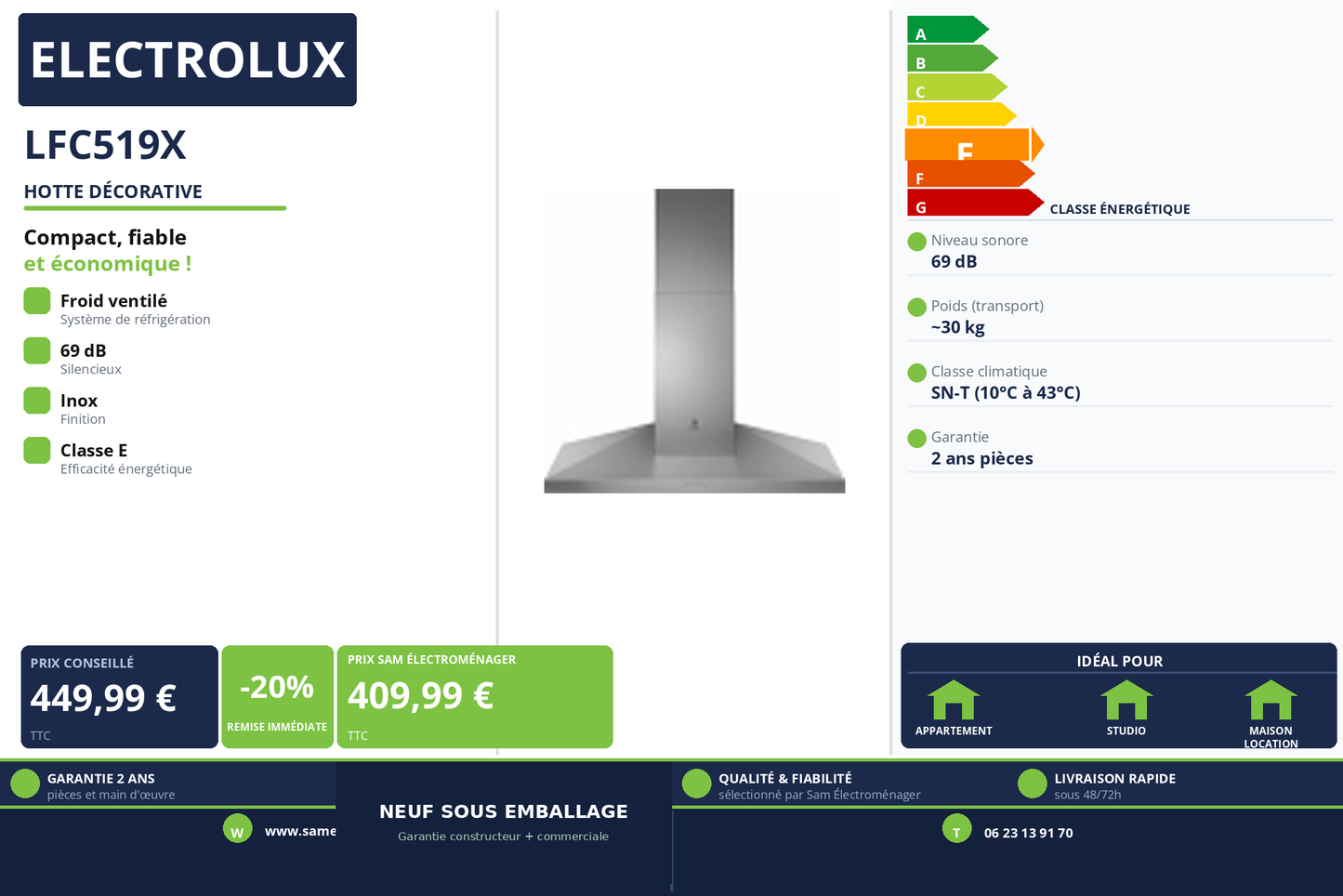 Vignette Hotte Décorative Electrolux LFC519X