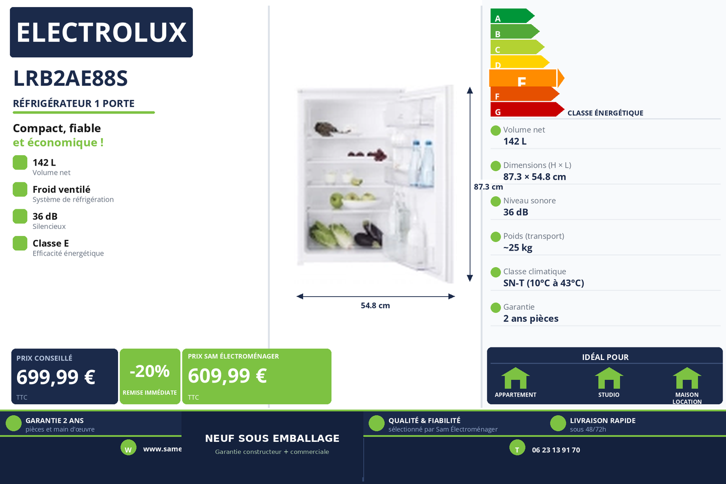 Vignette Réfrigérateur 1 Porte Electrolux LRB2AE88S