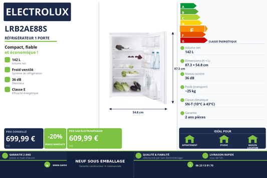 Vignette Réfrigérateur 1 Porte Electrolux LRB2AE88S