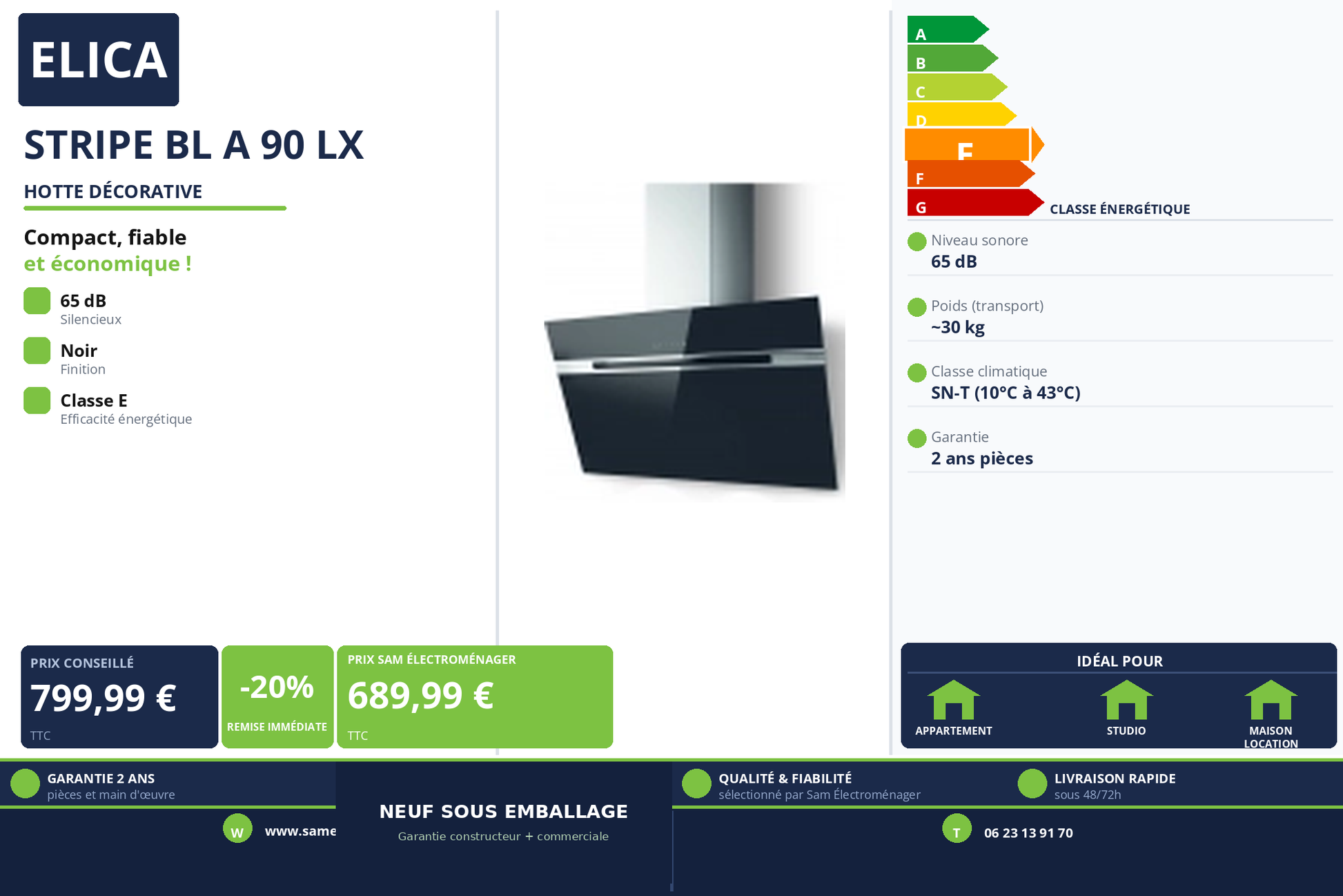 Vignette Hotte Décorative Elica STRIPE BL A 90 LX
