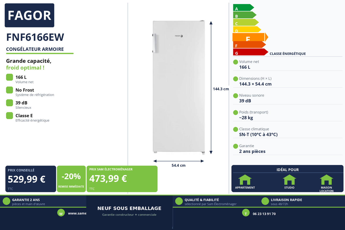 Vignette Congélateur Armoire Fagor FNF6166EW